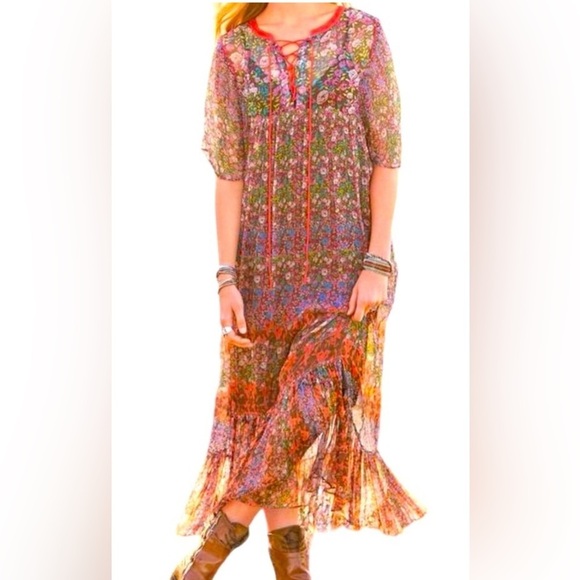 Sundance Dresses & Skirts - Sundance Boho Floral Mesh Sheer Maxi Dress Women's Size Large